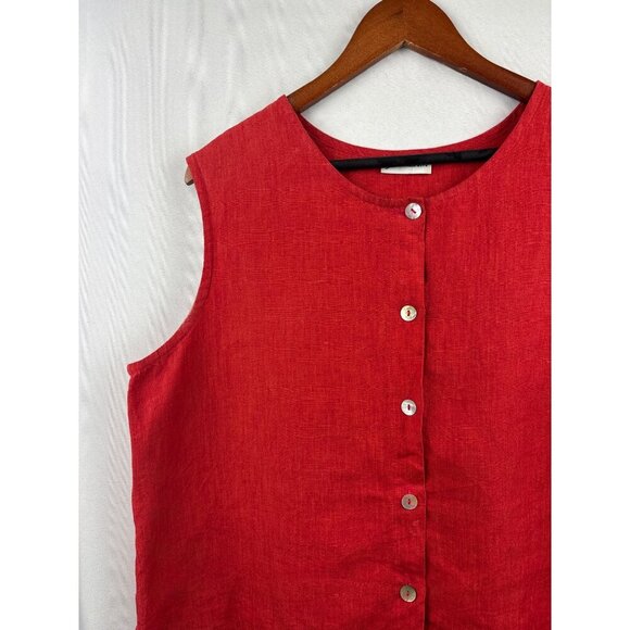 Women’s Dream Size 2XL Rust Red Linen Sleeveless Blouse with Shell Buttons - Picture 2 of 6